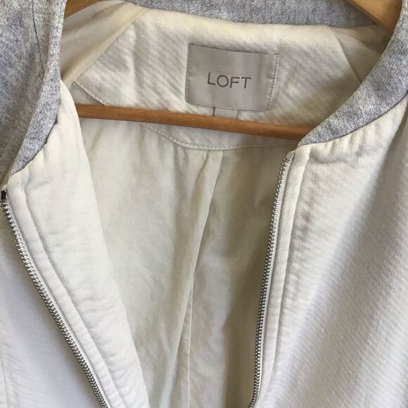 Beautiful Ann Taylor Loft zip jacket Medium silver grey fleece ecru white cotton - Picture 11 of 13